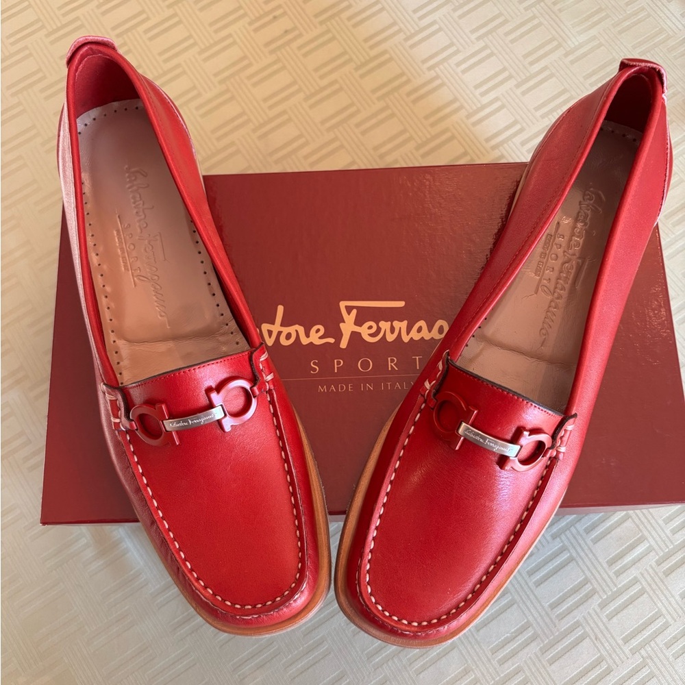 Salvatore Ferragamo Vibrant Red Leather Loafers